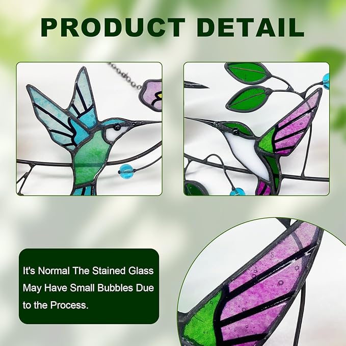 Stained Glass Window Hanging, Birds on A Branch Stained Glass Suncatcher Cardinal Hummingbird Kingfisher Glass Panel Sun Catchers for Indoor Windows Hanging Home Decor,Gifts for Women,Bird Lover