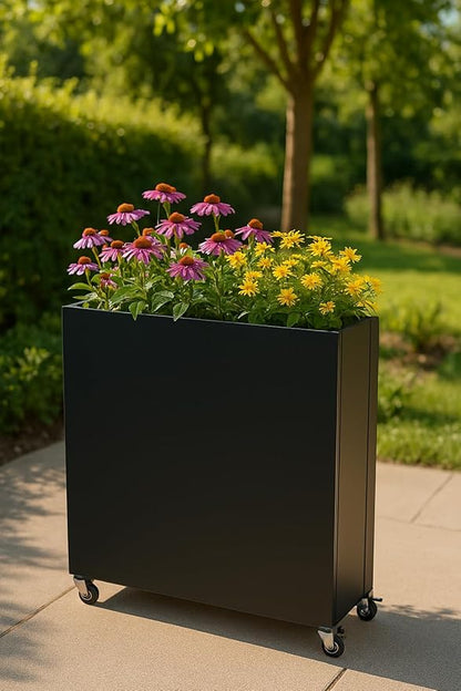 Modern Metal Planter Box with Lockable Wheels (40” x 36” x 12”) – Sleek Indoor/Outdoor Divider for Plants & Flowers – Durable Powder-Coated Steel – Minimalist Design