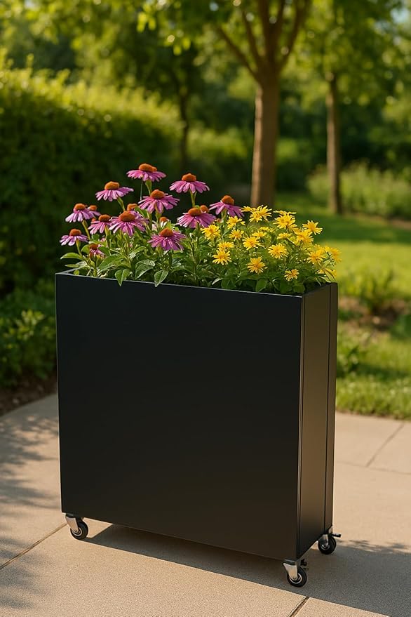 Modern Metal Planter Box with Lockable Wheels (40” x 36” x 12”) – Sleek Indoor/Outdoor Divider for Plants & Flowers – Durable Powder-Coated Steel – Minimalist Design (2)