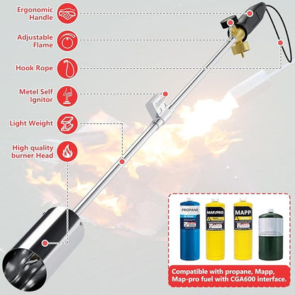 Weed Torch Propane Burner with High Output, Propane Torch Weed Burner with Igniter,Weed Torch for Outdoor Weeding (Black Only Torch)