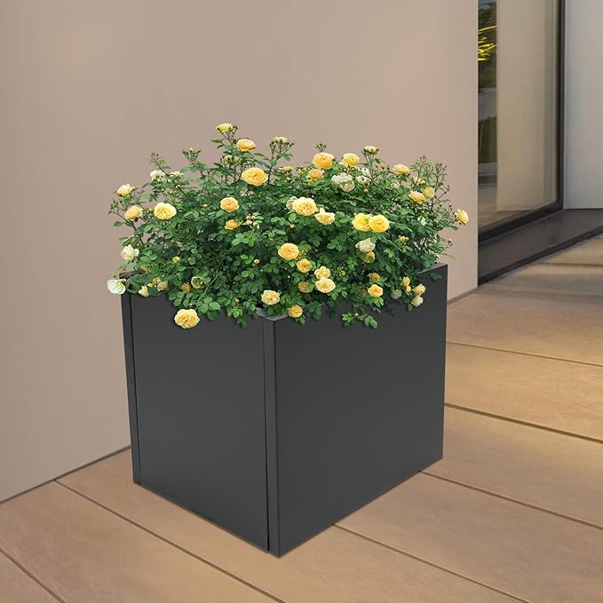 Square Outdoor Planters, Steel Planter Box, Cube Planter Box, Metal Planter Boxes Indoor&Outdoor for Patio, Deck, Yard, Garden (16 x 16 x 16in)