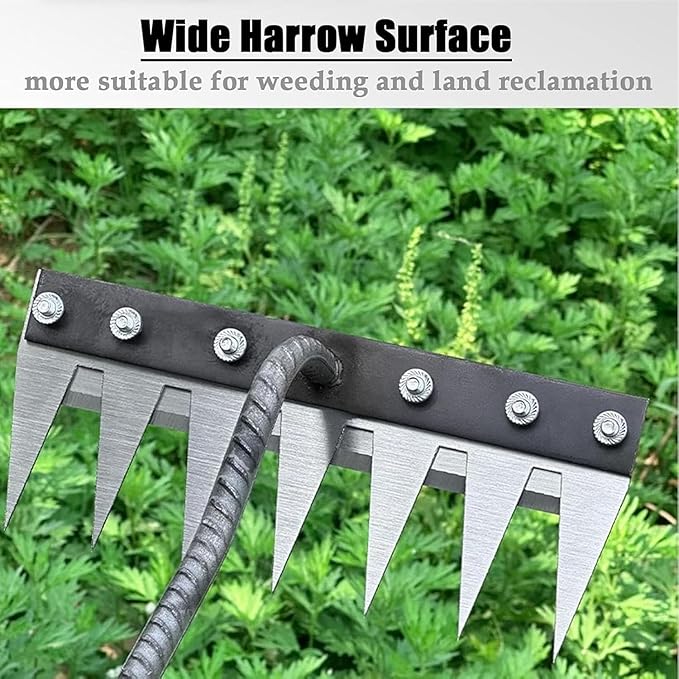 Iron Rake 2.0, Upgraded Iron Weeding Rakes 2.0, Iron Rake for Gardening and Weeding, Multifunctional Heavy-Duty Iron Rakes Gardening Hand Weeder Tools, Durable ＆ Lightweight (8 Teeth)