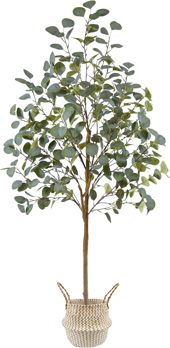 Artificial Eucalyptus Tree, 5ft Tall Mordern Fake Eucalyptus Plant with Basket, Green Silk Leaves Perfect Faux Trees for Home Office Livingroom Floor Decor Indoor Outdoor