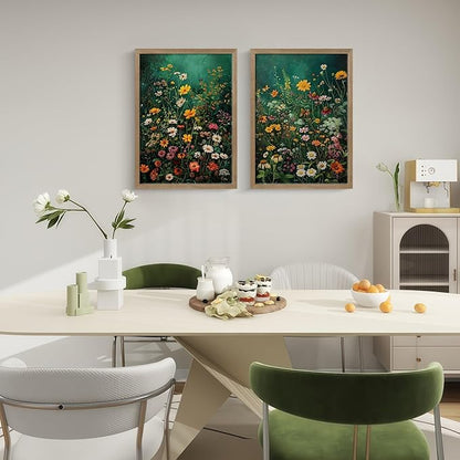 Framed Vintage Canvas Wall Art Vivid Garden Botanical Style Poster Picture Countryside Painting Nature Scenery Modern Home Print Living Room Gallery Office Ready to Hang 16x24 Inch x2