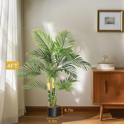 GarveeHome 2 PCS Artificial Palm Tree, 4FT Faux Plants Indoor with 14 Trunks - Faux Tropical Areca Floor Plant in Pot - Artificial Silk Plant for Indoor Outdoor Home Garden Patio Office Décor