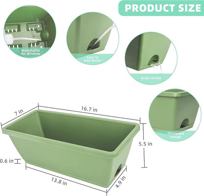 Window Box Planter, 12 Pack Plastic Vegetable Flower Planters Boxes 17 Inches Rectangular Flower Pots with Saucers for Indoor Outdoor Garden, Patio, Home Decor (Brick RED) (Aqua)