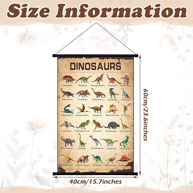 Geyee Dinosaur Vintage Poster Wall decor Mallard Ducks Hunting Art Knowledge Picture Prints Wall Decor for Home Kitchen Office Classroom Living Room Bedroom Frame, 15.8 x 23.6 Inch