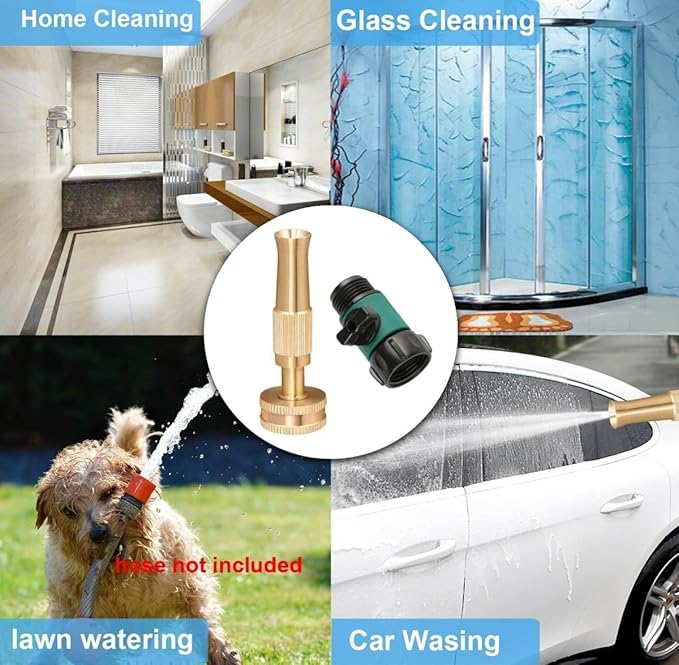 Garden Hose Sprayer Nozzle Adjustable Brass Hose Nozzle Heavy Duty Water Hose Spray Gun Nozzle with 3/4”GHT Thread On/Off Hose Shut Off Valve,for Watering Plants,Cleaning,Pets Shower 3 Pack