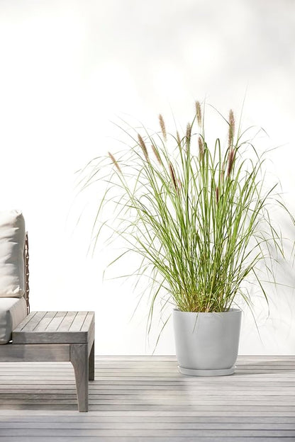 Ecopots Oslo Durable Modern Round Indoor/Outdoor Recycled-Based Composite Flower Pot Planter, White Grey, 10"