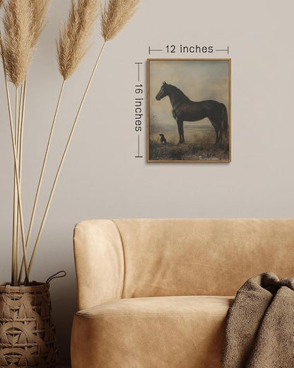 ZZLWBKGL Vintage Horse Framed Wall Art Farmhouse Animal Canvas Wall Art Horse Dog Pictures Wall Decor Rustic Art Prints for Living Room Bedroom Study