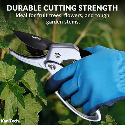 Pruning Shears for Gardening with Gloves - Heavy Duty Garden Shears, Aluminum Hand Pruners with TPR Grip Handle, 8 inch 3.55mm Thick Blade - for Branches, Flowers & Plants (Black Set of 2)