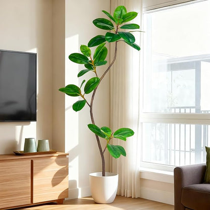5.2FT Artificial Rubber Tree Faux Plants Indoor Faux Floor Artificial Trees Indoor,Fake Plant Fake Tropical Plants,Large Floor,Real Touch Rubber Tree for Home Decor