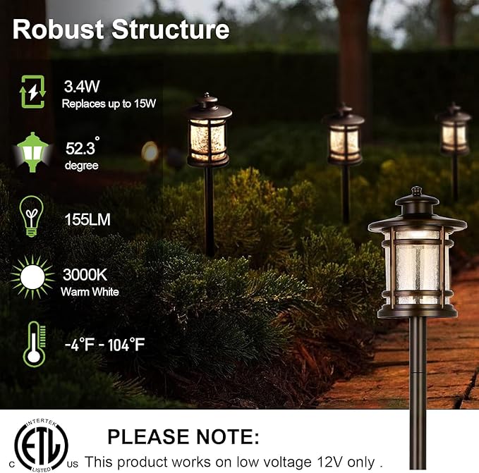 hykolity Low Voltage ORB LED Landscape Path Light W/ Crackled Shade, 3.4W 155LM 12V Wired Outdoor LED Walkway Light, Die-cast Aluminum Construction, 30-Watt Equivalent, 15-Year Lifespan-6Pack