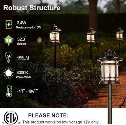 hykolity Low Voltage ORB LED Landscape Path Light W/ Crackled Shade, 3.4W 155LM 12V Wired Outdoor LED Walkway Light, Die-cast Aluminum Construction, 30-Watt Equivalent, 15-Year Lifespan-6Pack