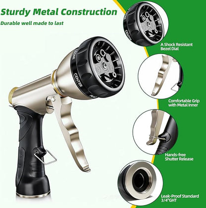 ARXIVE Garden Hose Nozzle,Heavy Duty High Pressure Hand Sprayer,100% Metal Water Hose Sprayer Nozzle with 7 Spray Patterns for Watering Garden,Lawns,Car Washing and Pet Washing