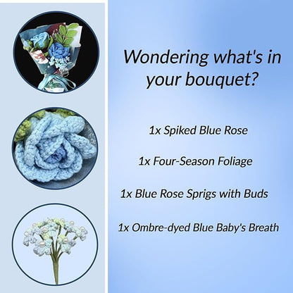 Blue Rose Crochet Flowers Bouquet Handmade Knitted Artificial Flowers Home Decor