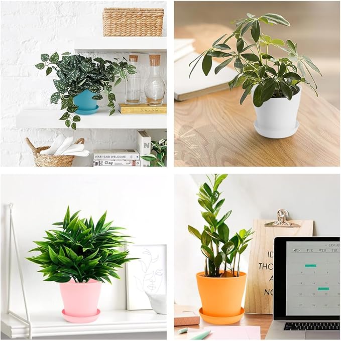 4 Inch Plant Pots 10 Pcs Small Flower Pots For Indoor Plant Pots Succulent Pots Small Plant Pots With Drainage Planters For Indoor Plants Nursery Pots Plastic Pots For Plants Herb Planter 5 Colors