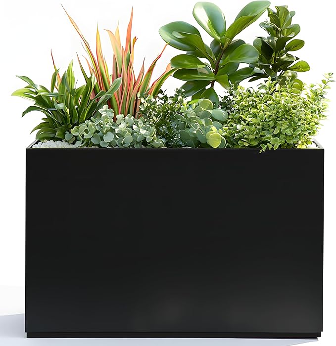 Tall Metal Planter, 9" W x 26" H Large Rectangular Planter Box for Outdoor or Indoor, All-Weather Durable Plant Box with Drainage Holes & Removable Shelf for Patio, Porch, Garden, Trees, Flowers