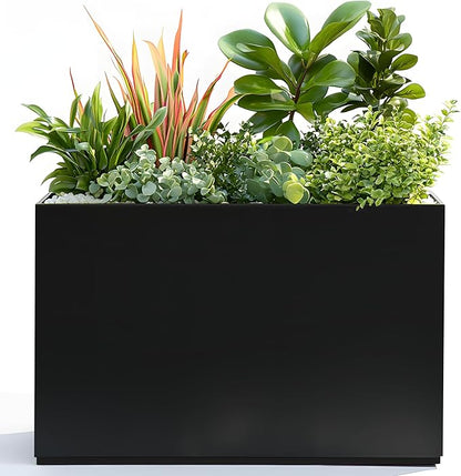 Tall Metal Planter, 9" W x 26" H Large Rectangular Planter Box for Outdoor or Indoor, All-Weather Durable Plant Box with Drainage Holes & Removable Shelf for Patio, Porch, Garden, Trees, Flowers