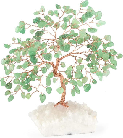Crystal Tree of Life,Aventurine Jade Clear Quartz Cluster Base,Bonsai Feng Shui Decor Money Tree,Healing Crystals Positive Enegy,Gift Size 5.5"-6.3"
