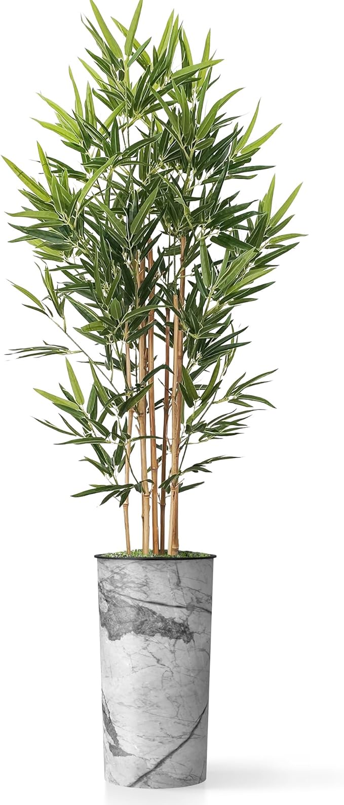 Artificial Tree in Gray Marble Effect Planter, Fake Bamboo Silk Tree for Indoor and Outdoor Home Decoration - 70" Overall Tall (Plant Pot Plus Tree)