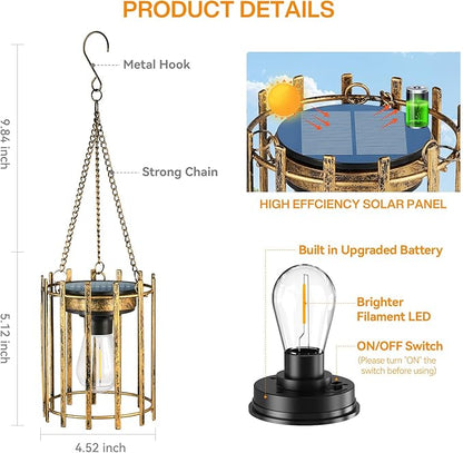 KOOPER Solar Lanterns Outdoor Waterproof, 2 Pack Bronze Upgraded Bright Hanging Solar Lights Outdoor Lantern Decorative, Auto ON/Off Metal Hanging Lanterns for Pathway Yard Patio Garden Decor