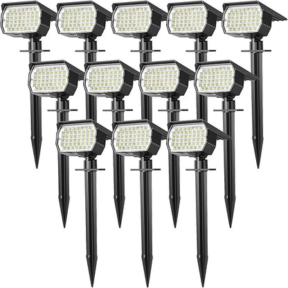 Solar Spot Lights Outdoor Waterproof IP65, 12 Pack Landscape Spotlights with 46 LEDs, 3 Modes Auto On/Off Solar Powered Flood Lights for Outside Pathway, Yard, Garden, Walkway (Cool White)