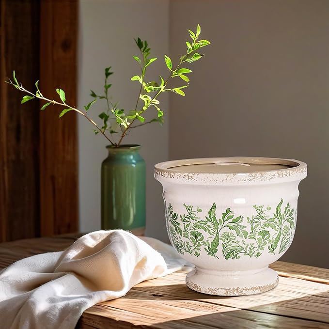 Vintage Ceramic Ice Crack Flower Pot with Drainage Hole Rustic Planter for Indoor and Outdoor Decorative Pots for Plants Unique Plant Pot Gardening Gift