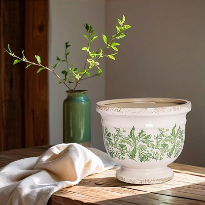 Vintage Ceramic Ice Crack Flower Pot with Drainage Hole Rustic Planter for Indoor and Outdoor Decorative Pots for Plants Unique Plant Pot Gardening Gift