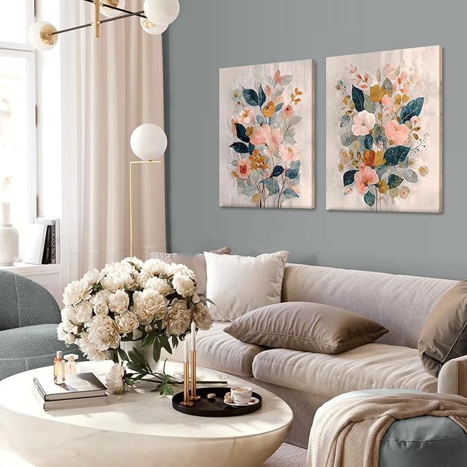 RUMSICH 2 Pcs Watercolor Floral Canvas Wall Art Colorful Wildflowers Print Posters Bohemian Botanical Wall Decor Modern Minimalist Flower Paintings Artwork Pictures Living Room Bedroom 12x16 Inch
