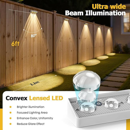 NIORSUN Solar Fence Lights,12 Pack Solars Deck Light,RGB Color,Outdoor Bulb Waterproof Led IP65,Outdoor Fence Light,Power Patio Lamp with Lenses for Outside/Backyard/Railing/Yard(White)