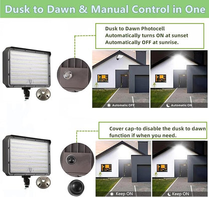 180W Outdoor LED Flood Light Dusk to Dawn with Knuckle, 25200LM 1500W Equivalent, 100-277V 5000K Daylight, ETL Commercial LED Flood Light Fixture, Outdoor Security Lighting for Landscape/Parking Lot