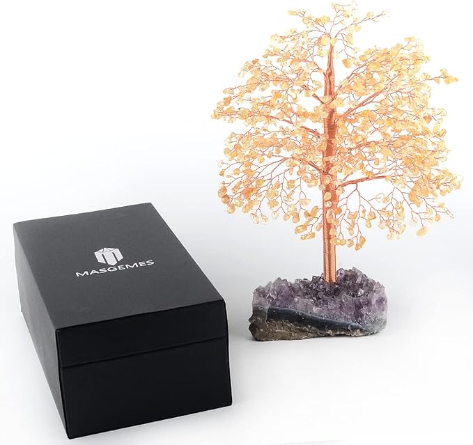Crystal Tree of Life Natural Citrine Gemstone,Amethyst Geode Cluster,Chakra Balancing Positive Energy Healing Crystals Feng Shui Home Decor Money Tree,Gift 10"-11"