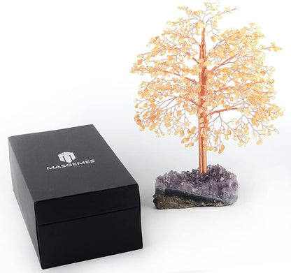 Crystal Tree of Life Natural Citrine Gemstone,Amethyst Geode Cluster,Chakra Balancing Positive Energy Healing Crystals Feng Shui Home Decor Money Tree,Gift 10"-11"