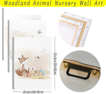 MIZILI Woodland Animal Nursery Canvas Wall Art Wild Watercolor Animals Paintings Pictures Wall Decor Fox Bear Deer Poster Printing Artwork for Boys Room Girls Room Home Decoration