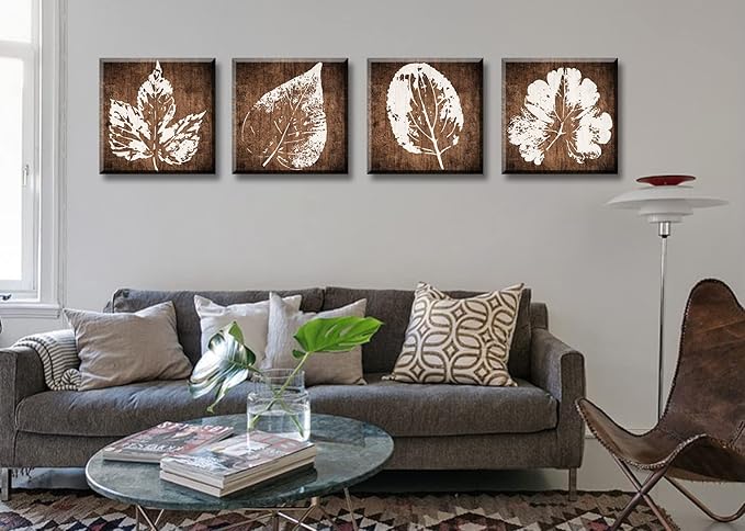 BLINFEIRU Botanical Canvas Wall Art, Minimalist Aesthetic Plant Pictures Wall Decor, Framed Abstract Leaf Prints, Vintage Home Artwork for Living Room Bedroom Office Decoration, 12"x12"x4