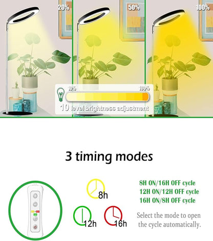 yadoker 144 LEDs Full Spectrum Plant Grow Light for Indoor Plants，Height Adjustable, 6.3" Aluminum Housing,Automatic Timer with 8/12/16 Hours,10-Level Brightness,Ideal for Small and Medium Plant Grow