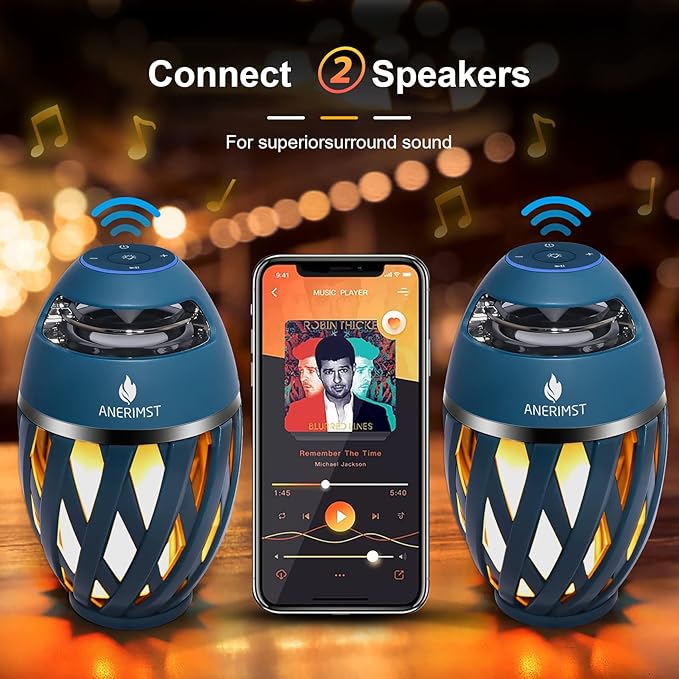 ANERIMST Unique Gifts for Men, Outdoor Bluetooth Speaker Waterproof Wireless with Torch LED Light, Birthday Gift for Boyfriend Him Dad, Cool for Garden, Patio, Outside (Blue)
