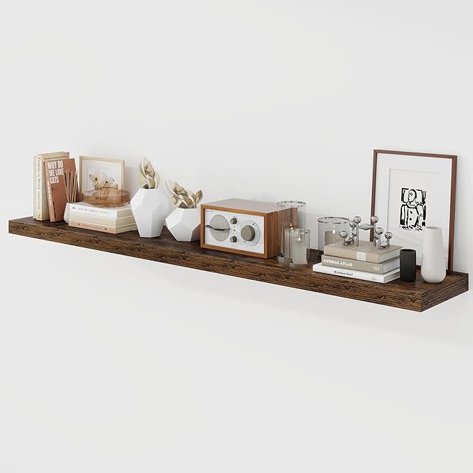 55 Inch Floating Shelves, 9.3" Deep Floating Shelf Wall Mounted, 56" Wall Shelves, Rustic Deep Bookshelf, Large Display Shelves & Storage Shelves for Bedroom, Living Room, Brown, Set of 1
