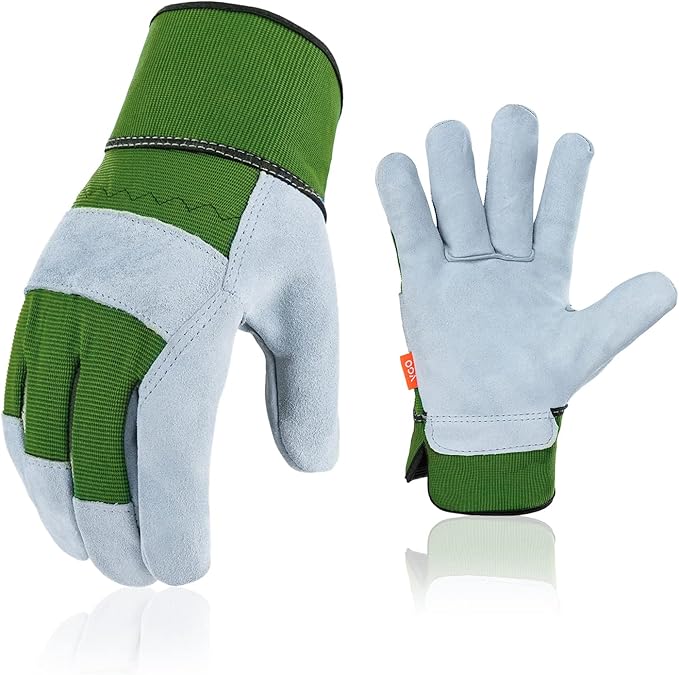 Vgo... 1-Pair Safety Leather Work Gloves - Men's Gardening & Rigger Gloves (Size M, Green, CB3501)
