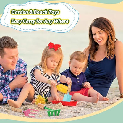 Beach Toy Scoop Sand Spade, Kids Small Garden Tool Set Toy, Rake, Spade, Hoe and Leaf Rake, Beach Shovels Spade Toy, Stainless Steel Sturdy Sandbox Kit Essential Beach Gear Accessories, 4 Pack