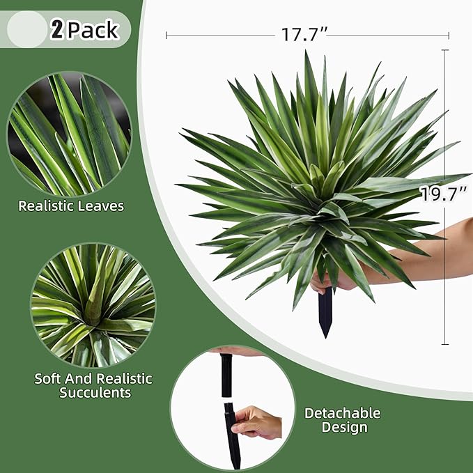 Artificial Agave Plant Fake Agave Planters for Indoor Outdoor Faux Agave Plants Real Touch Realistic Greenery for Home Living Room Office Bathroom Garden Front Porch Patio Decor (16inch-2 Pcs White)