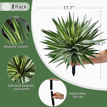 Artificial Agave Plant Fake Agave Planters for Indoor Outdoor Faux Agave Plants Real Touch Realistic Greenery for Home Living Room Office Bathroom Garden Front Porch Patio Decor (16inch-2 Pcs White)