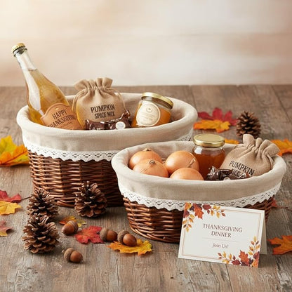 Nicunom 2 Size Wicker Bread Baskets for Serving Set, 11" 12" Bread and Pastries Basket Fruit Basket Sourdough Proofing Baskets with Removable Liner and Cover, Stainless Steel Tongs