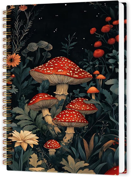 Mushroom Spiral Notebook, Vintage Mushroom Journal Notebook, Witchy Forest Botanical Journaling Notebooks for Women, Dark Cottagecore Office School Supplies Gifts, 5.5x8.3 Inch