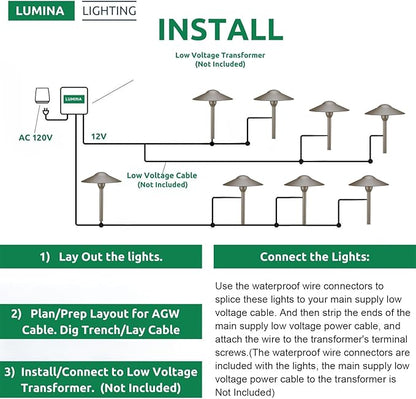 Lumina Lighting® 4W Landscape Lighting 12V Landscape Lights Low Voltage Landscape Path Lights Warm White Waterproof Outdoor Replaceable G4 LED Bulb for Garden Pathway Lawn Yard (Bronze) (8-Pack)