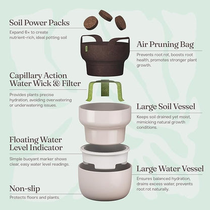 Tendril Planter SWAP+ System | Indoor Ceramic Planter (10"), Self-Watering & Air-Pruning, with Tools & Repotting Mat | USA Organic Soil Included