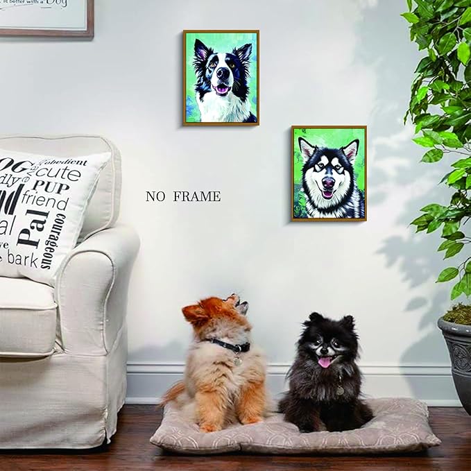 NIIORE Watercolor Dog Wall Art Canvas, Modern Pet Printing, Bernese Mountain Dog, Schnauzer, Border Collie, Husky Prints, Set of 4, 8x10 Inches Unframed
