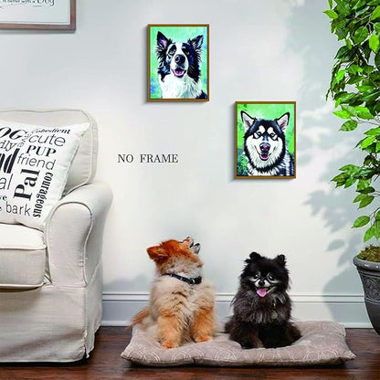 NIIORE Watercolor Dog Wall Art Canvas, Modern Pet Printing, Bernese Mountain Dog, Schnauzer, Border Collie, Husky Prints, Set of 4, 8x10 Inches Unframed