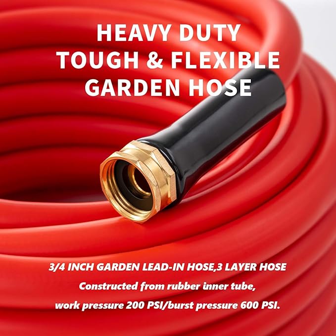 Garden Hose 25ft x 3/4” Hot Water Hose, Heavy Duty -50°F to 190°F,Burst 600Psi Flexible Upgraded Rubber Hoses,3/4” Solid Fittings for All-weather Outdoor Lawn & Garden